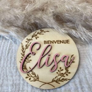 Pancarte bienvenue - annonce naissance bébé - Couronne de fleurs