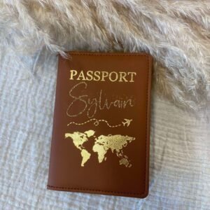 Protège passeport personnalisé marron