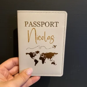 Protège passeport personnalisé beige