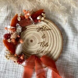 Rondin porte alliances fleurs terracotta & blanc